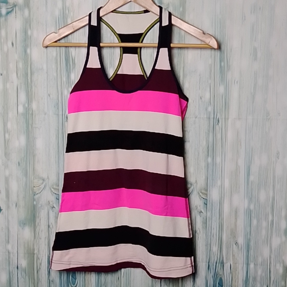 lululemon athletica Pink Black White Striped Tank Top